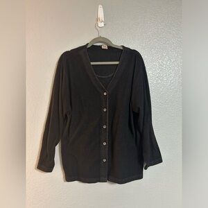 Womens vintage High Sierra Intimates black thin button up sweater cardigan Large